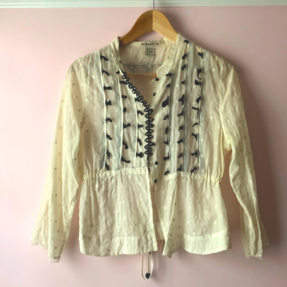 Rare Vintage silk cotton Swiss dot blouse jacket Forever 21 M L